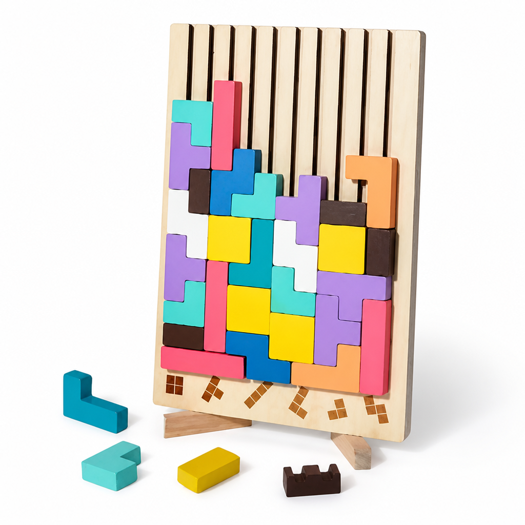 Educational Wooden 3D Stacking Puzzle Set (Challenge Cards Included)