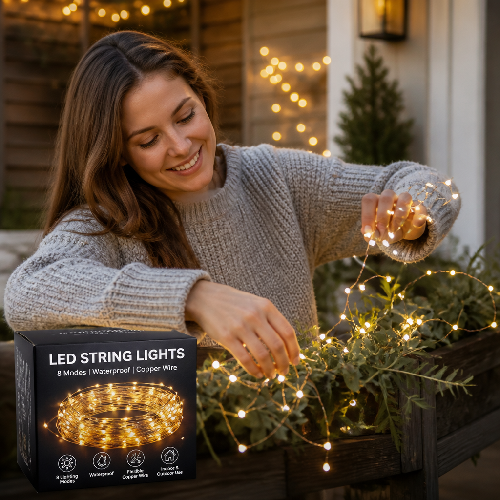 Flexible Waterproof Copper Wire LED String Lights (8 Modes)