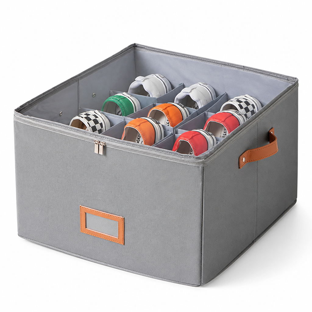 Foldable Fabric Shoe Organizer (Adjustable Compartments & Transparent Window)