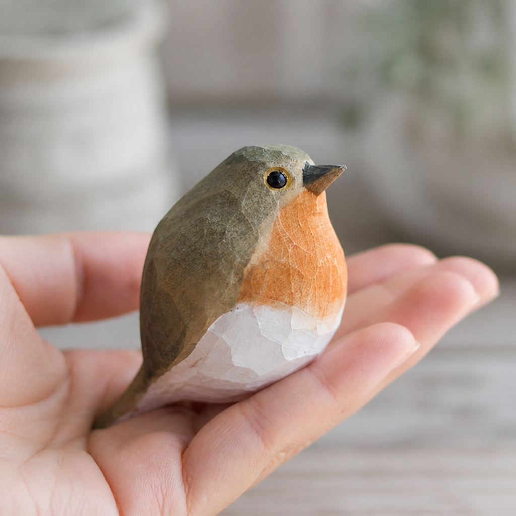 Hand-Carved & Hand-Painted Wooden Bird Figurine