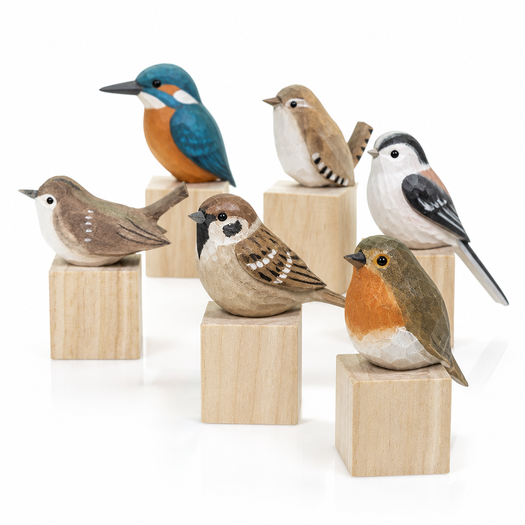 Hand-Carved & Hand-Painted Wooden Bird Figurine