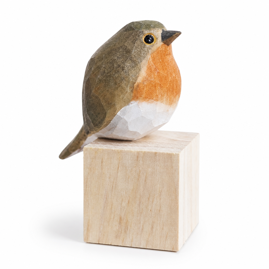 Hand-Carved & Hand-Painted Wooden Bird Figurine