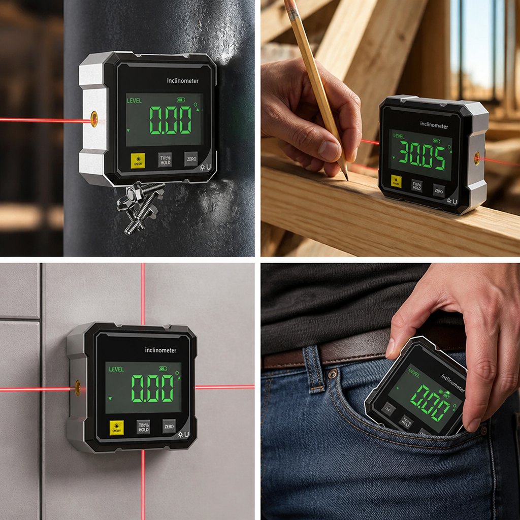 Magnetic Base & Dual Laser Digital Angle Gauge (0.05° Resolution)