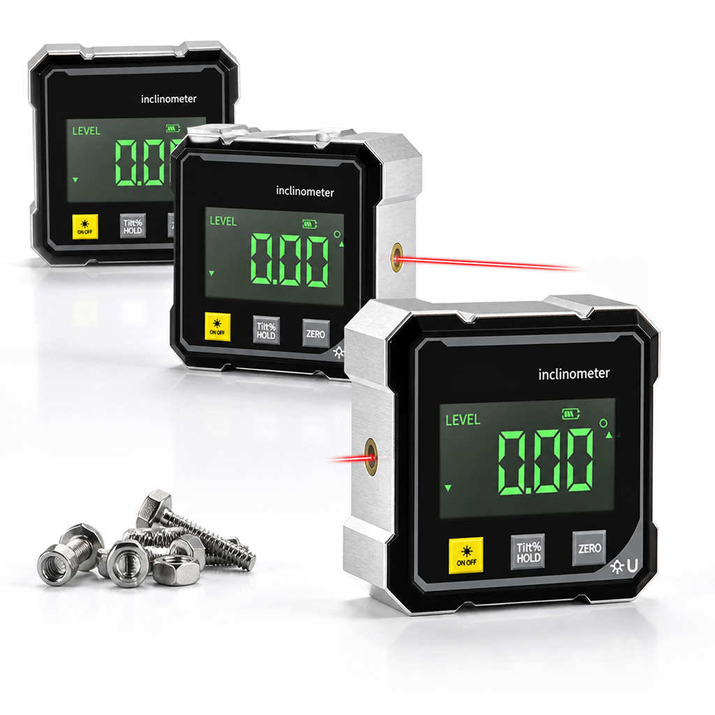 Magnetic Base & Dual Laser Digital Angle Gauge (0.05° Resolution)