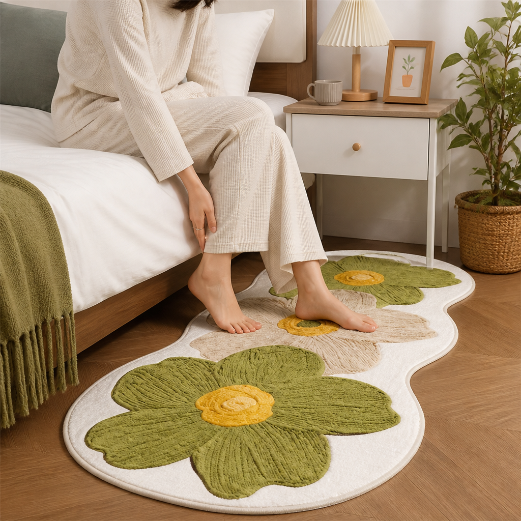 Microfiber Plush Non-Slip Floral Area Rug