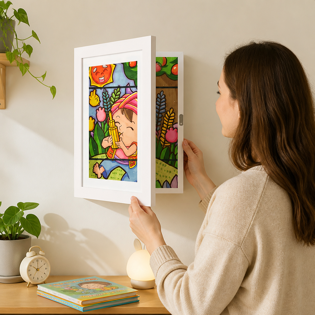 Rotating Magnetic Kids Art Frame (Holds 150 Drawings)