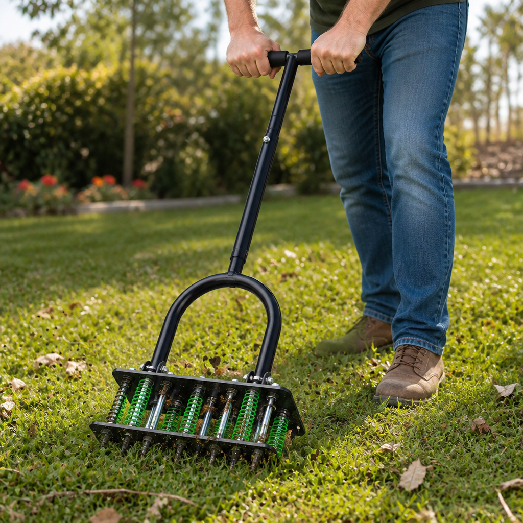 Self-Cleaning & Height-Adjustable Lawn Aerator (15 Spikes)