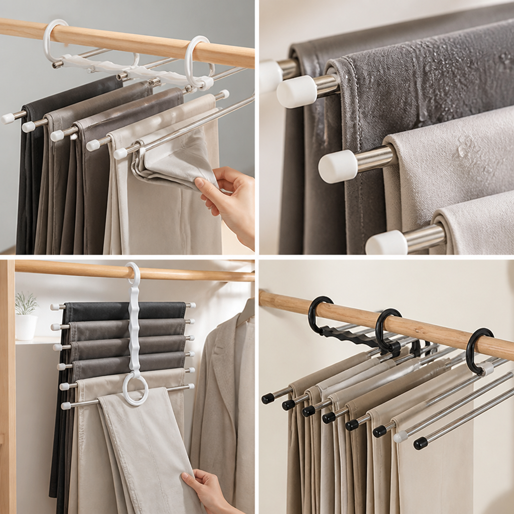 Space-Saving Stainless Steel Trouser Hanger (Holds 5 Pairs)