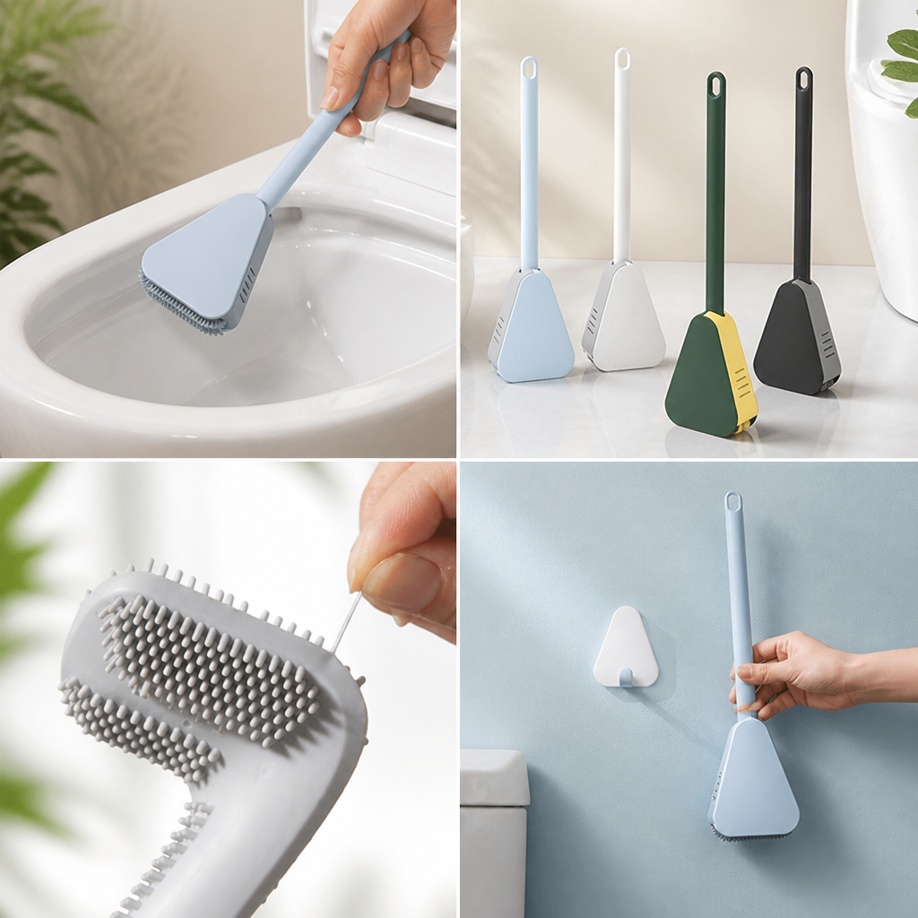 Triangular Silicone Toilet Brush (Wall-Mount Hook)