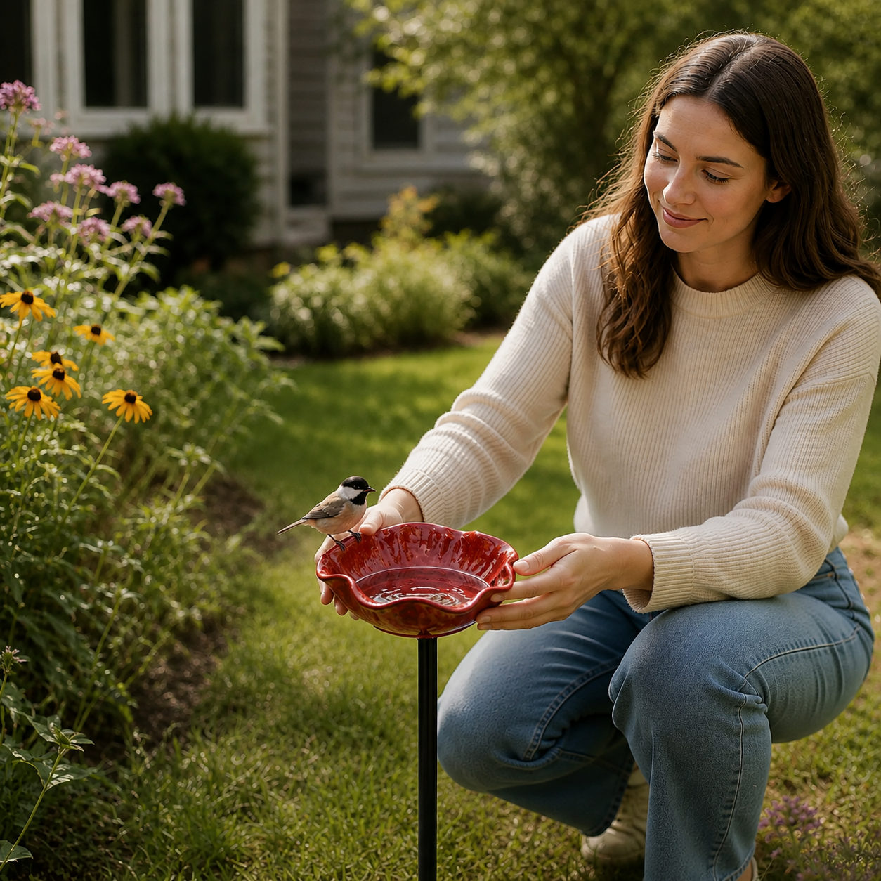 Pollinator-Friendly Flower-Shaped Handcrafted Metal Bird Bath