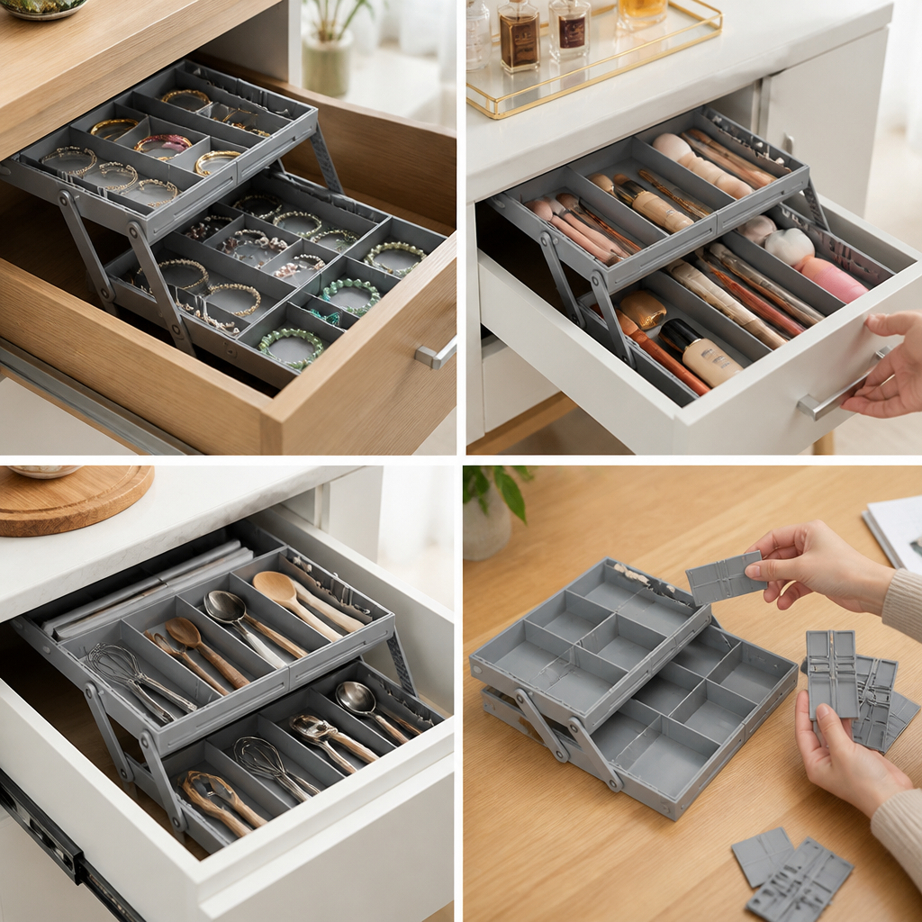 Adjustable 3-Tier Drawer Organizer (12 Removable Dividers)