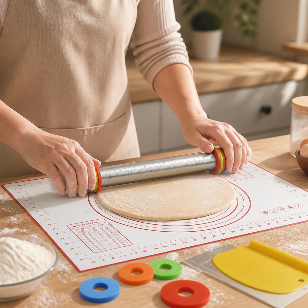 Adjustable Thickness Non-Stick Rolling Pin Set (With Silicone Mat)
