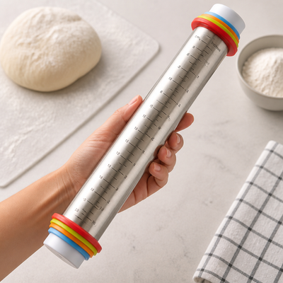 Adjustable Thickness Non-Stick Rolling Pin Set (With Silicone Mat)