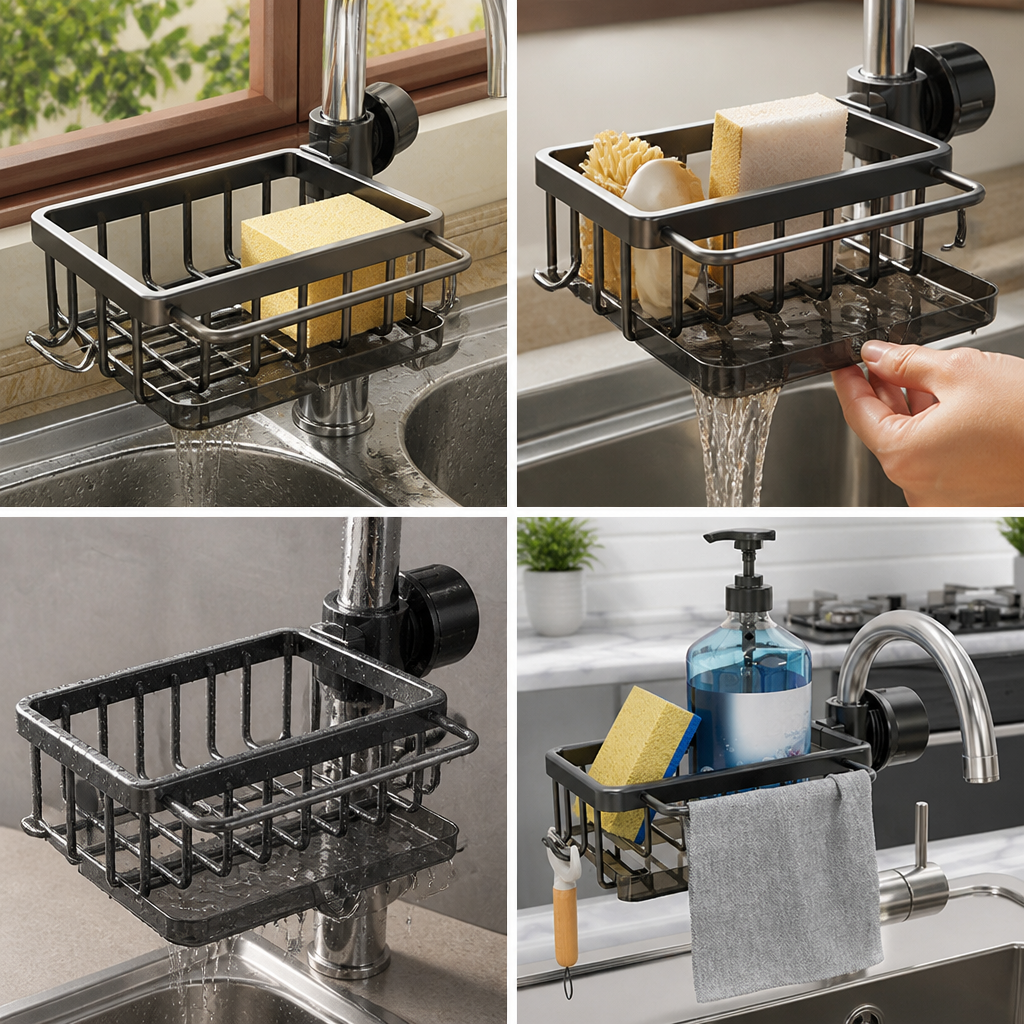Aluminum Fast-Drain Faucet Organizer (Clip-On)