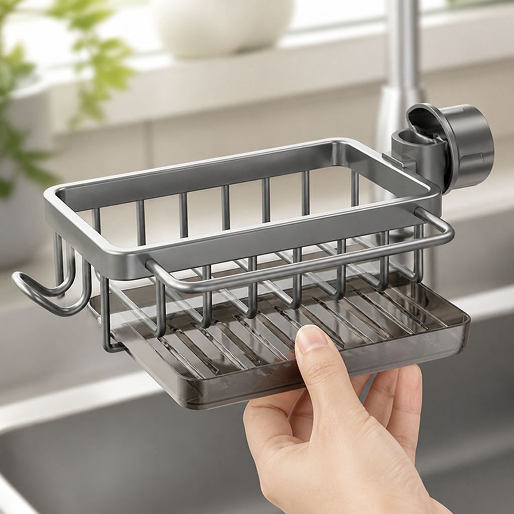 Aluminum Fast-Drain Faucet Organizer (Clip-On)