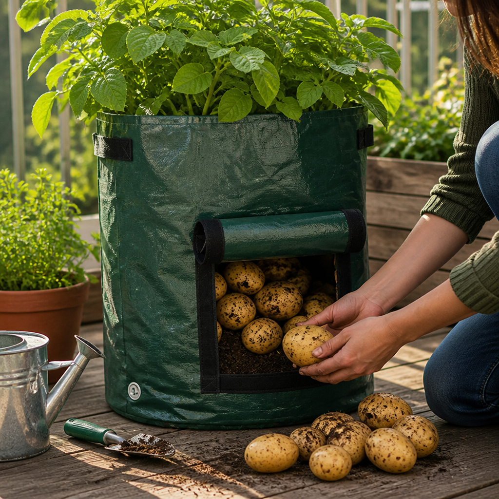 Breathable Front Harvest Potato Grow Bag