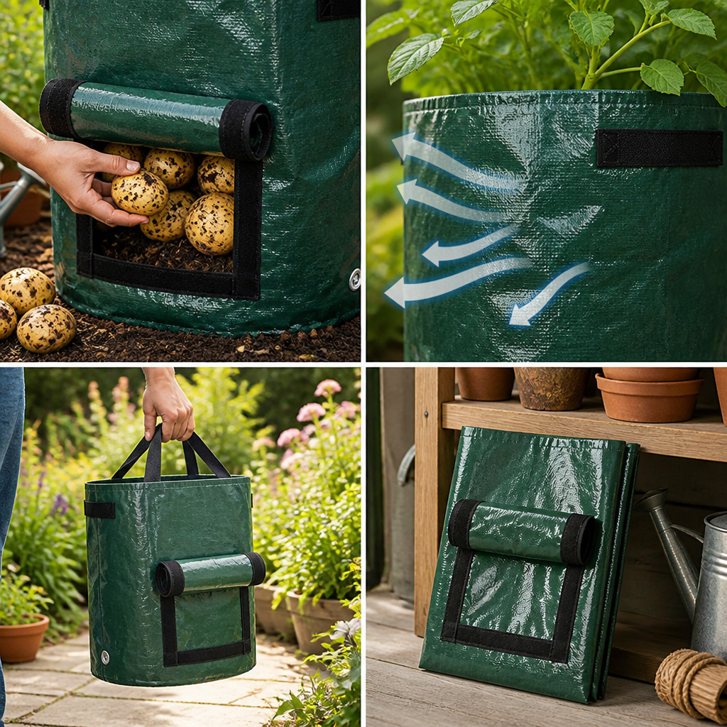 Breathable Front Harvest Potato Grow Bag