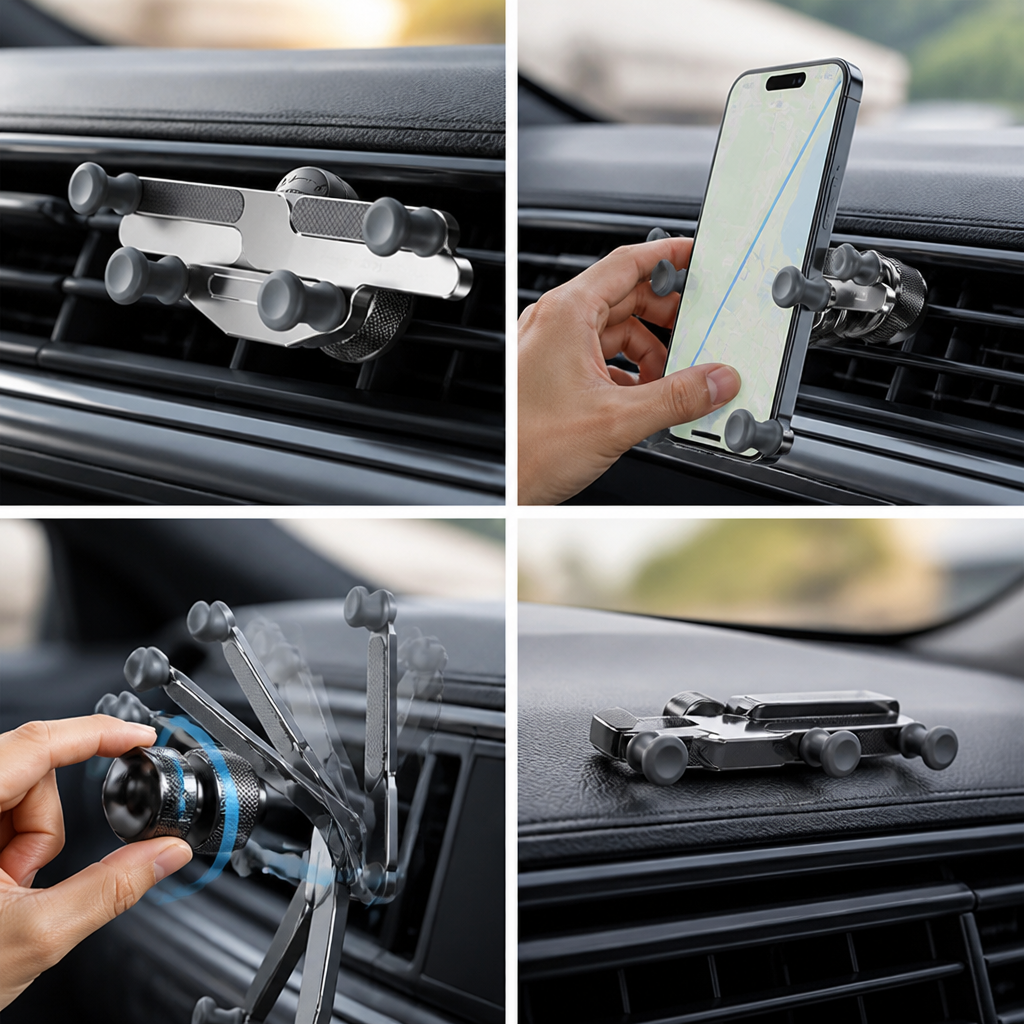 Concealed One-Hand Lock & 360° Air Vent Phone Mount
