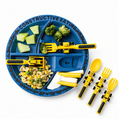 Construction-Themed BPA-Free Kids Cutlery Set (3 Forks + Plate)