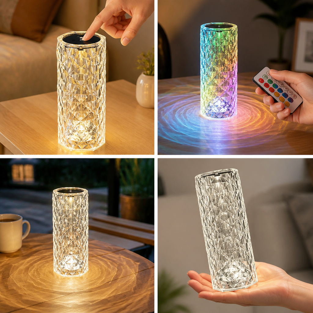 Crystal Diamond-Effect Remote-Controlled RGB Table Lamp