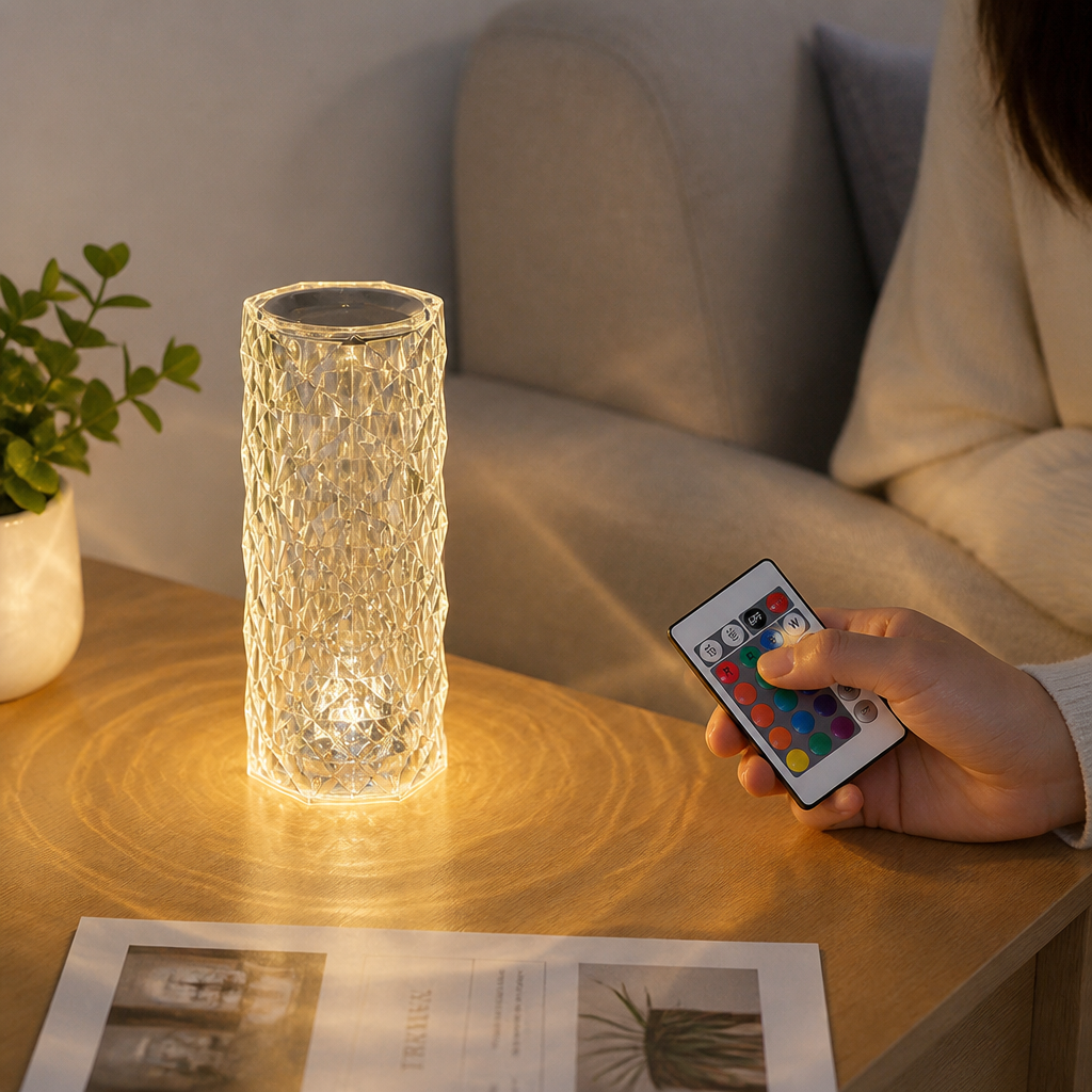 Crystal Diamond-Effect Remote-Controlled RGB Table Lamp