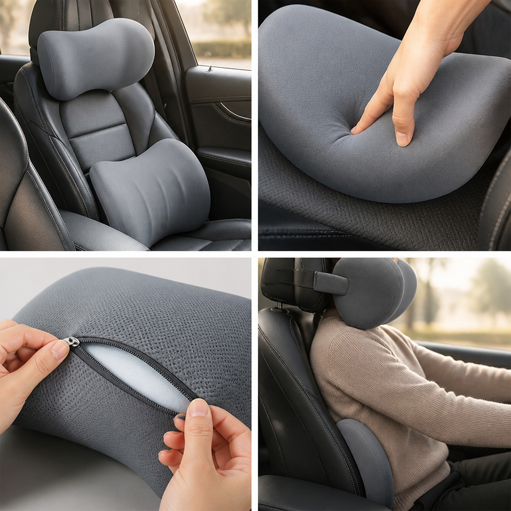 Ergonomic Memory Foam Car Headrest & Lumbar Pillow