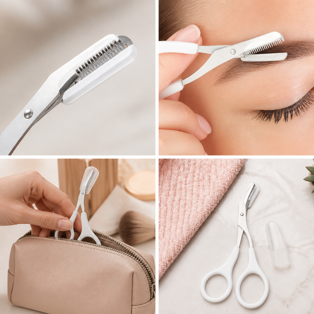 Ergonomic Stainless Steel Eyebrow Trimmer Scissors (With Protective Cover)