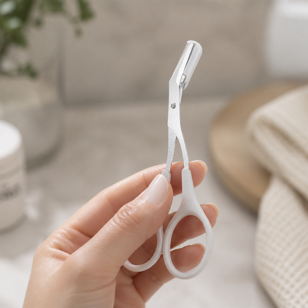 Ergonomic Stainless Steel Eyebrow Trimmer Scissors (With Protective Cover)