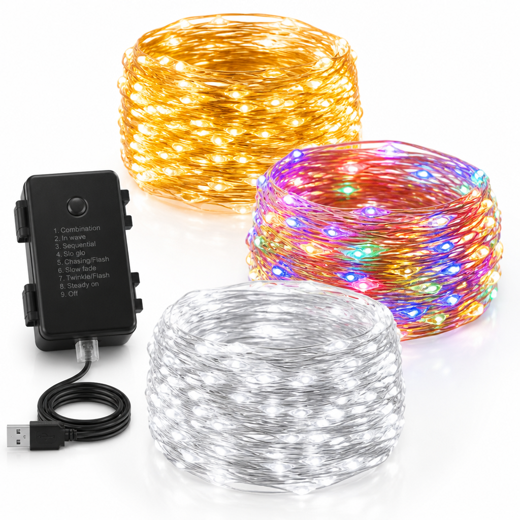 Flexible Waterproof Copper Wire LED String Lights (8 Modes)