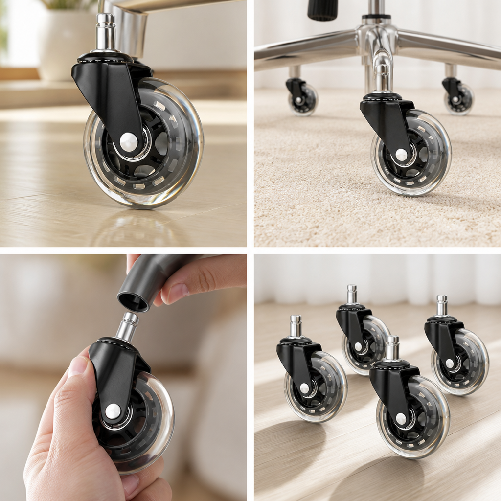 Floor-Friendly Quiet Polyurethane Office Chair Casters (Set of 5)