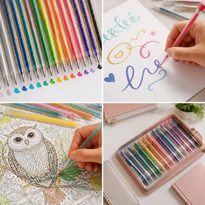 Glitter & Metallic Long-Lasting Gel Pen Set