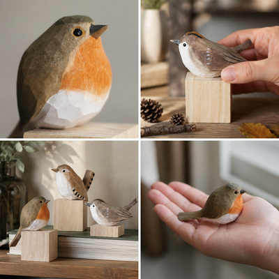 Hand-Carved & Hand-Painted Wooden Bird Figurine