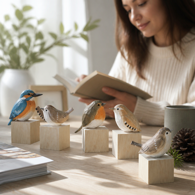 Hand-Carved & Hand-Painted Wooden Bird Figurine