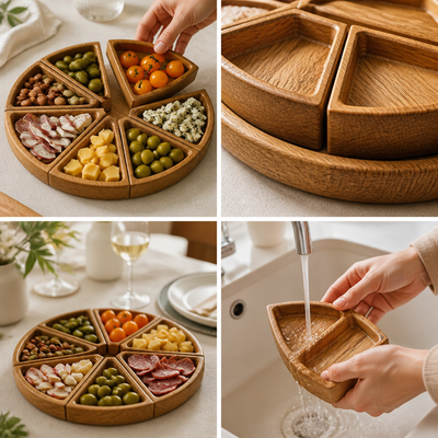Handcrafted Wood Serving Tray (8 Removable Compartments)