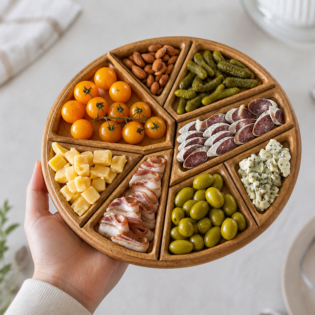 Handcrafted Wood Serving Tray (8 Removable Compartments)