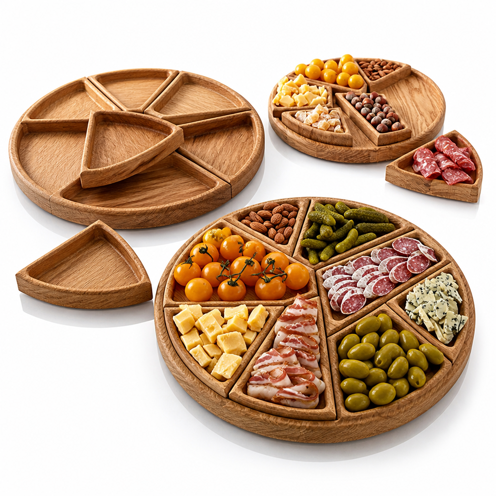 Handcrafted Wood Serving Tray (8 Removable Compartments)