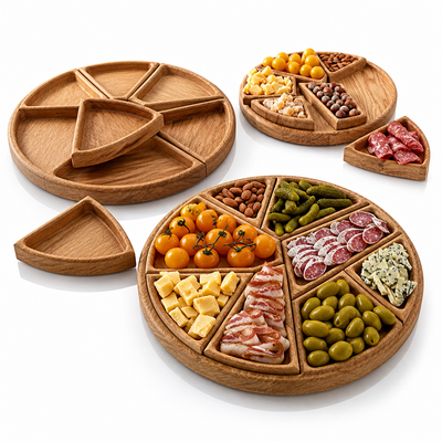 Handcrafted Wood Serving Tray (8 Removable Compartments)