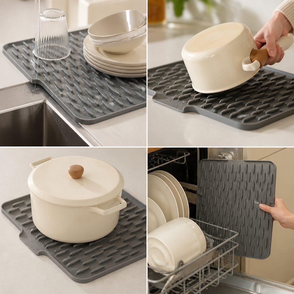 Inclined-Drain Heat-Resistant Silicone Dish Drying Mat