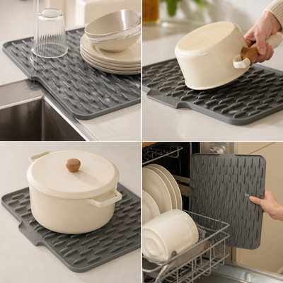 Inclined-Drain Heat-Resistant Silicone Dish Drying Mat
