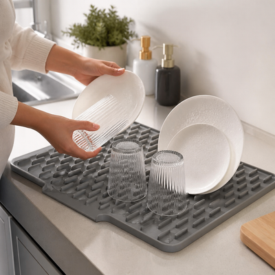 Inclined-Drain Heat-Resistant Silicone Dish Drying Mat