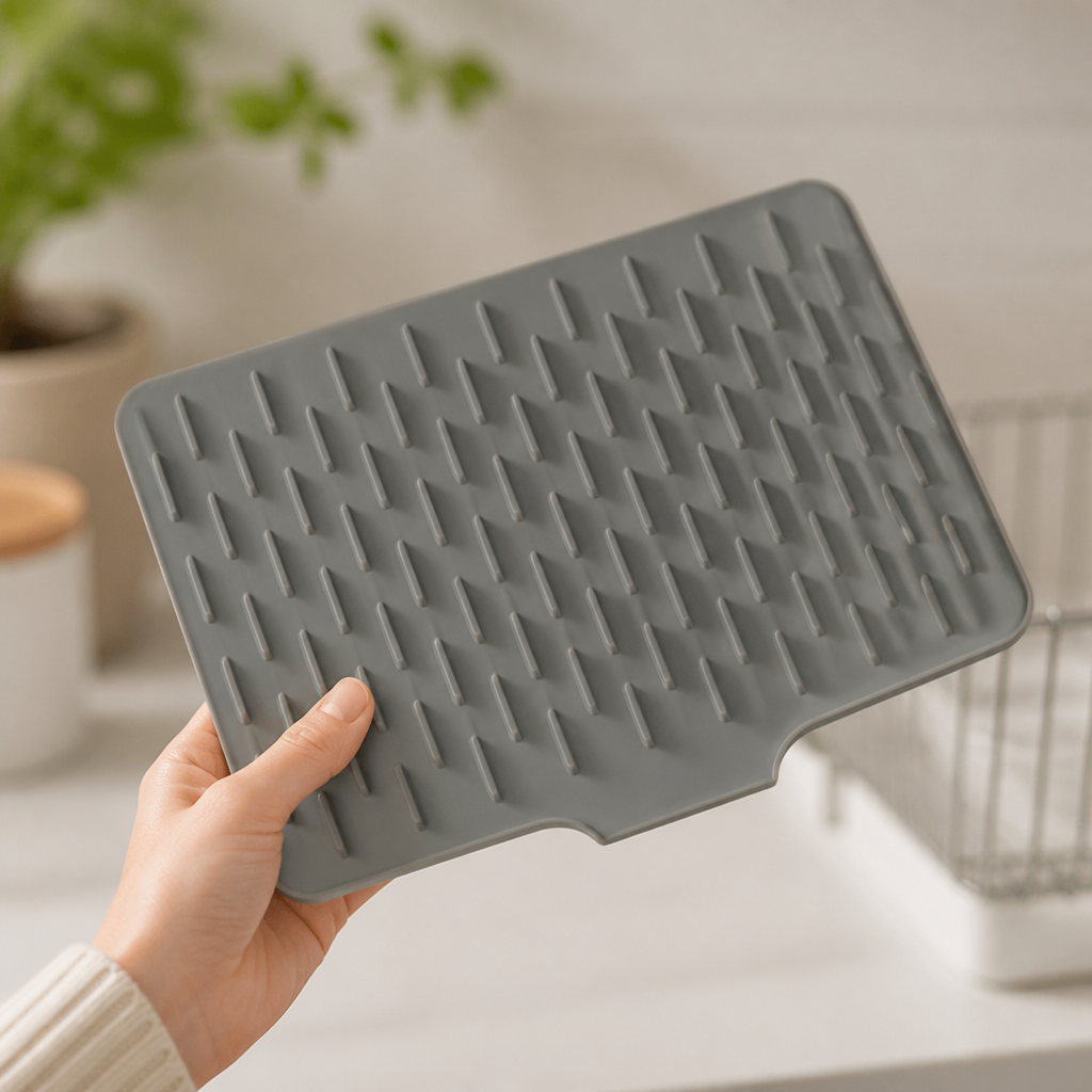 Inclined-Drain Heat-Resistant Silicone Dish Drying Mat