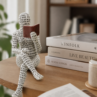 Letters-Covered Eco-Friendly Resin Reading Woman Statue