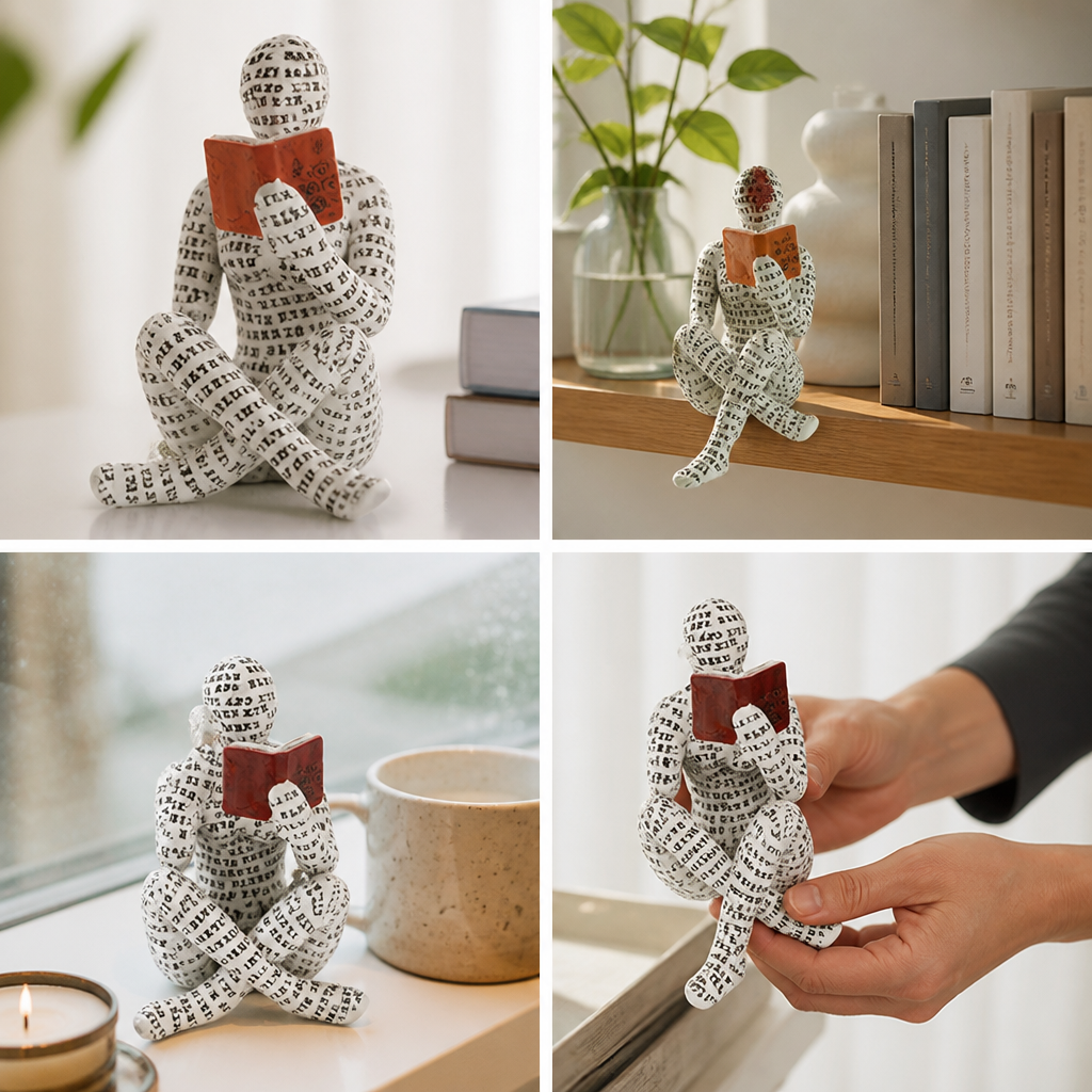Letters-Covered Eco-Friendly Resin Reading Woman Statue