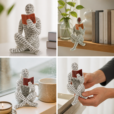 Letters-Covered Eco-Friendly Resin Reading Woman Statue
