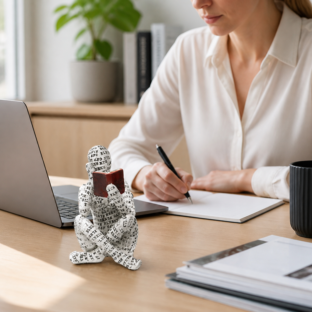 Letters-Covered Eco-Friendly Resin Reading Woman Statue