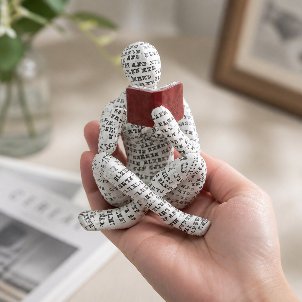 Letters-Covered Eco-Friendly Resin Reading Woman Statue