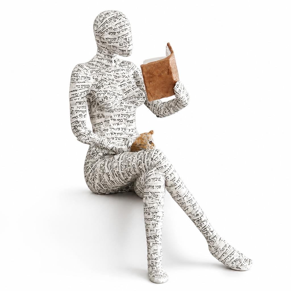 Letters-Covered Eco-Friendly Resin Reading Woman Statue