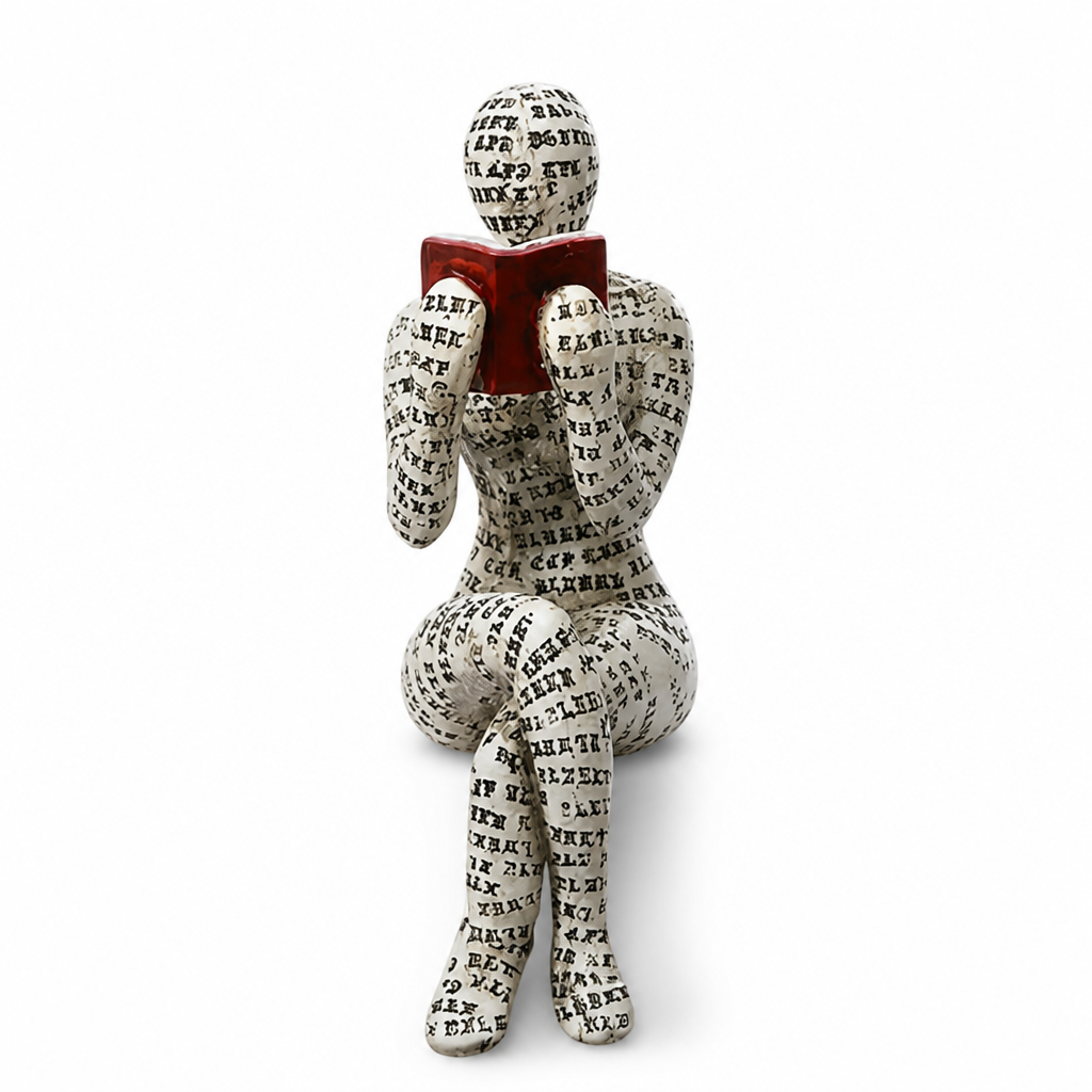 Letters-Covered Eco-Friendly Resin Reading Woman Statue
