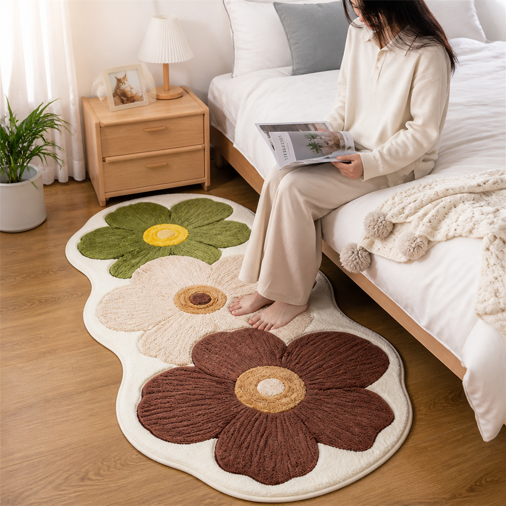 Microfiber Plush Non-Slip Floral Area Rug