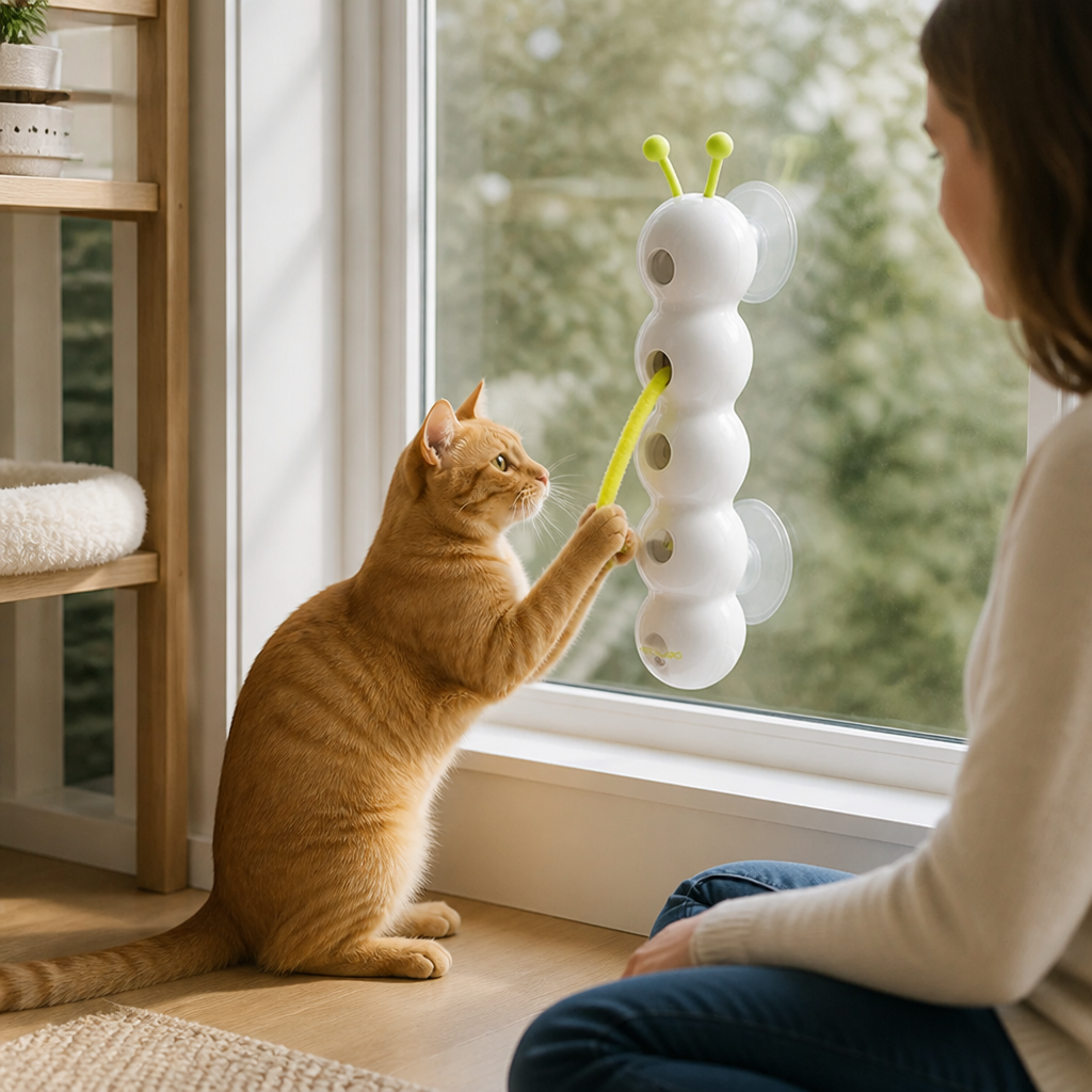 Motion-Activated Feather Tail Cat Toy (Suction Mount)
